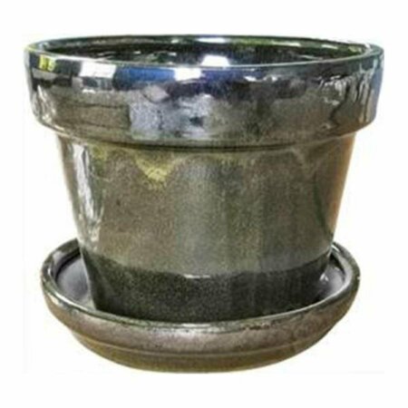 PIPERS PIT 4 in. Trinity Pot with Attached Saucer, Tropical Green PI2978874
